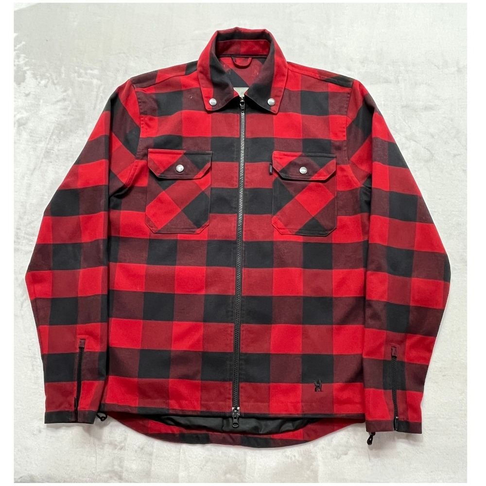 Chrome Industries Work Shirt Jacket Men Medium Red Black Buffalo Plaid Zip Good